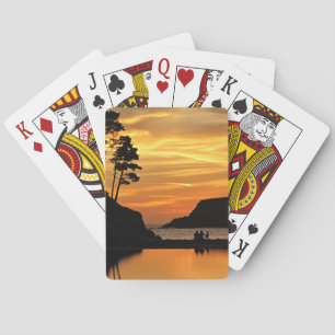 Couple Dog Beach Sunset on California Coast Playing Cards