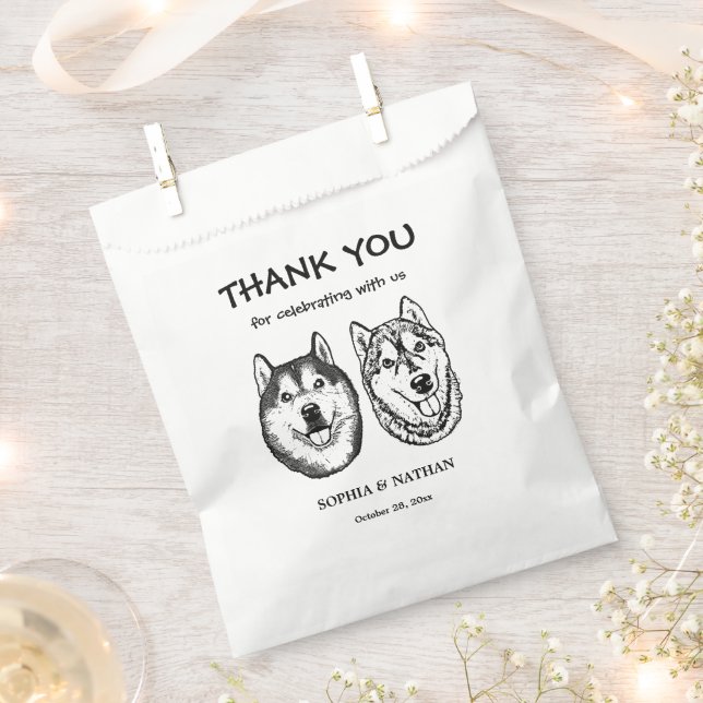 Couple Dog Hand Drawing Personalised Thank You Favour Bag (Clipped)