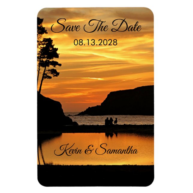 Couple & Dog Romantic Beach Coast Sunset Magnet (Vertical)