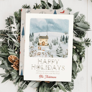 Couple Dog Snowy Hill Winterscape Christmas Holiday Card