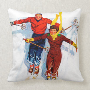 Couple Downhill Skiing Cushion