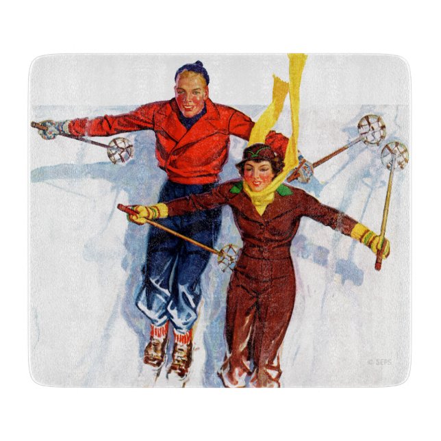 Couple Downhill Skiing Cutting Board (Front)