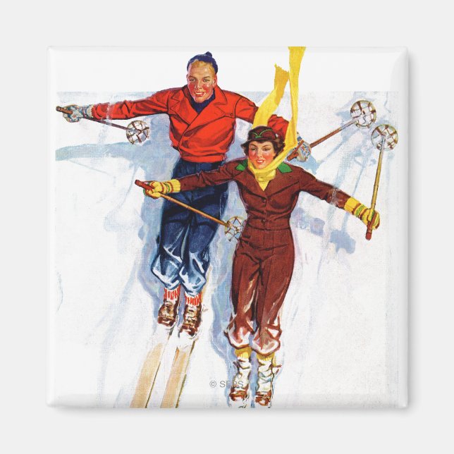 Couple Downhill Skiing Magnet (Front)