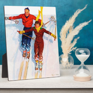 Couple Downhill Skiing Plaque