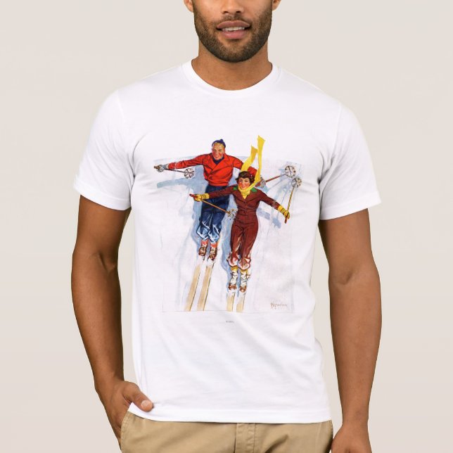 Couple Downhill Skiing T-Shirt (Front)