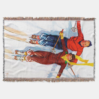 Couple Downhill Skiing Throw Blanket