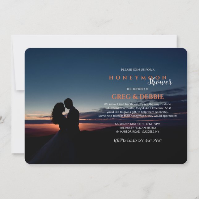 Couple Embracing Honeymoon Bridal Shower Invitation (Front)