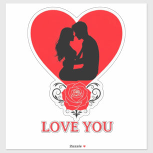Couple Embracing In Red Heart With Ornate Rose