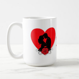 Couple Embracing In Red Heart With Ornate Rose Coffee Mug