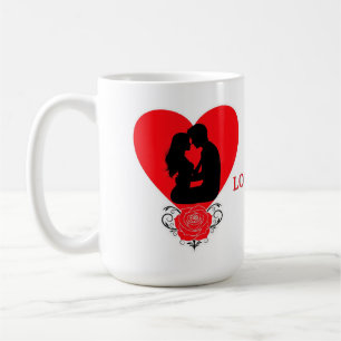 Couple Embracing In Red Heart With Ornate Rose Coffee Mug