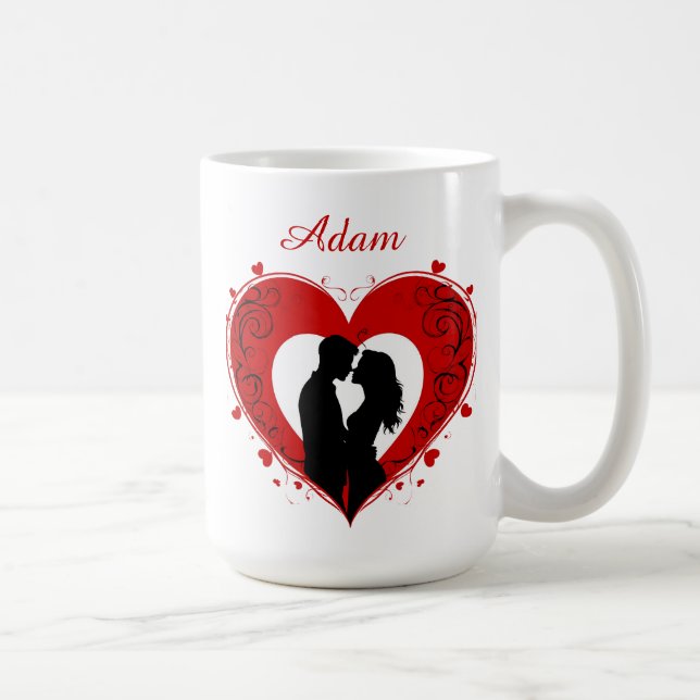Couple Embracing Inside A Large Red Heart Coffee Mug (Right)