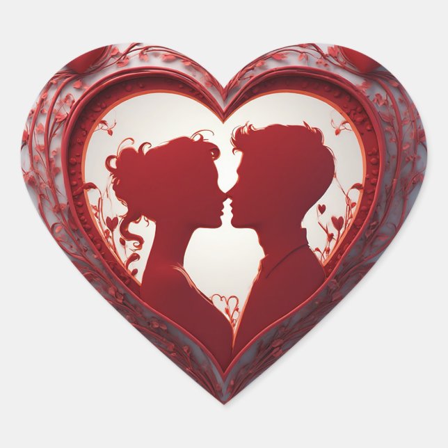 Couple Embracing Inside A Large Red Heart Sticker (Front)