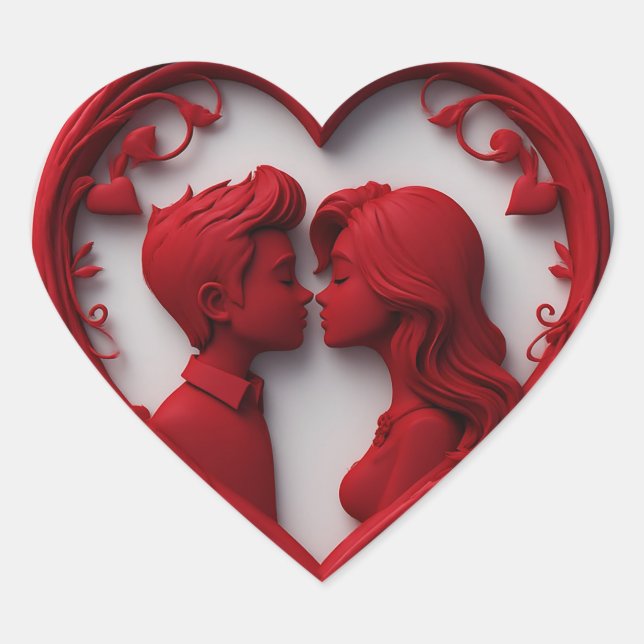 Couple Embracing Inside A Large Red Heart Sticker (Front)