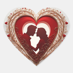 Couple Embracing Inside A Large Red Heart Sticker