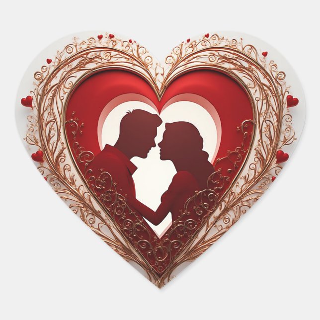 Couple Embracing Inside A Large Red Heart Sticker (Front)