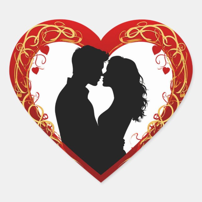 Couple Embracing Inside A Large Red Heart Sticker (Front)