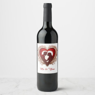 Couple Embracing Inside A Large Red Heart Wine Label