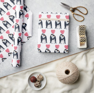 Couple Emperor Penguin Heart Valentine's Day   Wrapping Paper