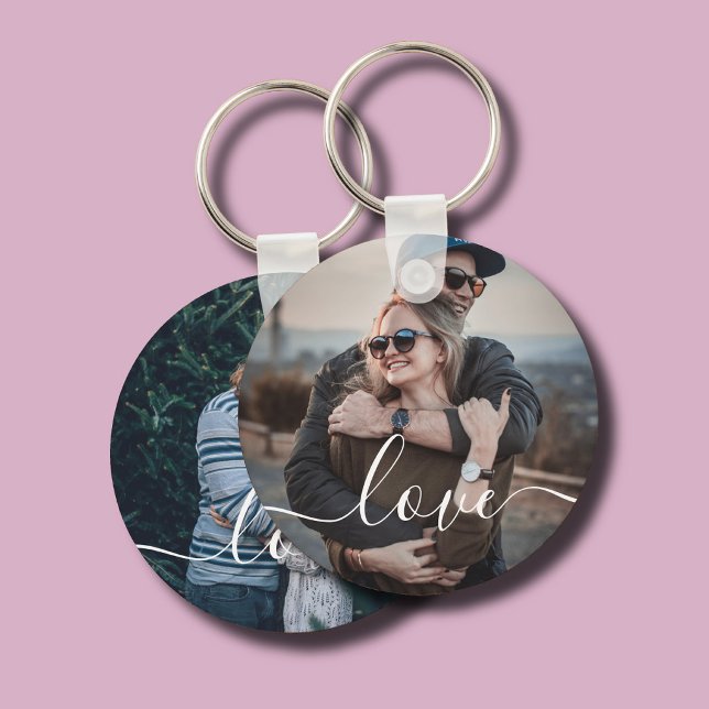 Couple Engagement 2 Photo Love Script  Key Ring (Creator Uploaded)