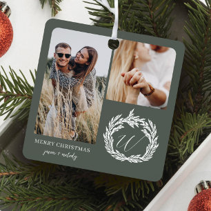 Couple Engagement Photos Garland Wreath Monogram Metal Tree Decoration