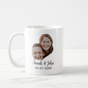 Couple face photo add name date simple wedding  coffee mug