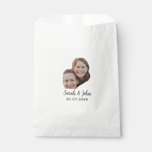 Couple face photo add name date simple wedding  favour bag