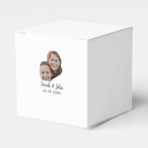 Couple face photo add name date simple wedding favour box