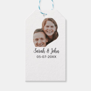 Couple face photo add name date simple wedding  gift tags