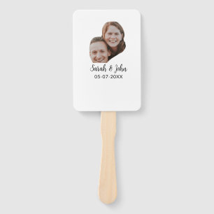 Couple face photo add name date simple wedding hand fan