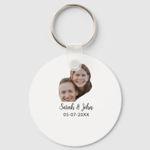 Couple face photo add name date simple wedding key ring