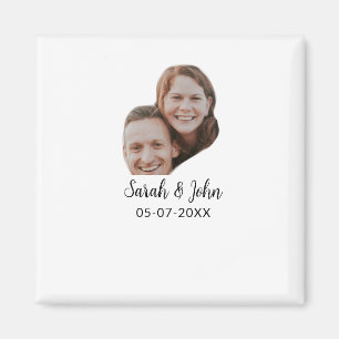 Couple face photo add name date simple wedding  magnet
