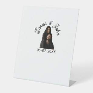 Couple face photo add name date simple wedding pedestal sign