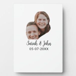 Couple face photo add name date simple wedding  plaque