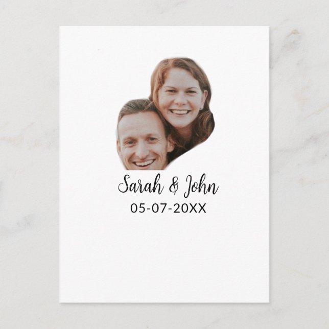 Couple face photo add name date simple wedding  postcard (Front)