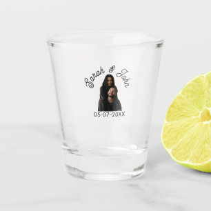 Couple face photo add name date simple wedding shot glass