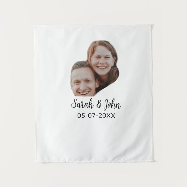 Couple face photo add name date simple wedding  tapestry (Front)