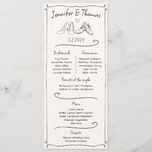 Couple Facts Doodle Wedding Shoes Program & Menu 