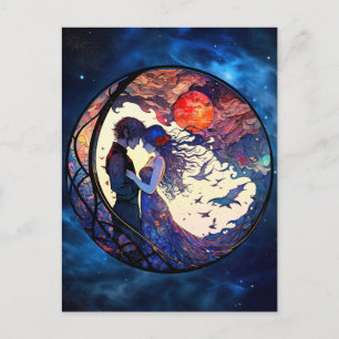 Couple Faux Stained Glass Postcard