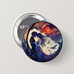 Couple Faux Stained Glass Round Button