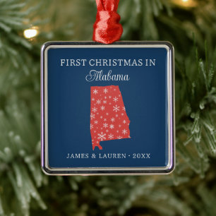 Couple First Christmas In Alabama USA State Metal Ornament