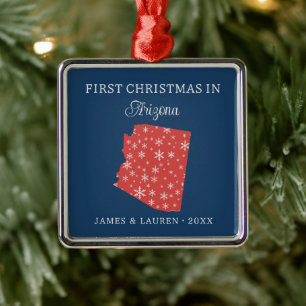 Couple First Christmas In Arizona USA State Metal Ornament