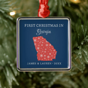 Couple First Christmas In Georgia USA State Metal Ornament