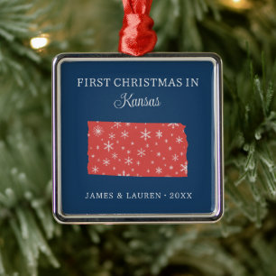 Couple First Christmas In Kansas USA State Metal Ornament
