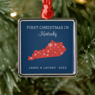 Couple First Christmas In Kentucky USA State Metal Ornament