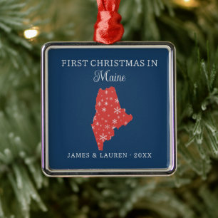 Couple First Christmas In Maine USA State Metal Ornament