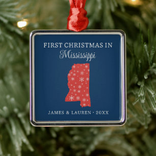 Couple First Christmas In Mississippi USA State Metal Ornament