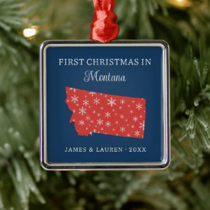 Couple First Christmas In Montana USA State Metal Ornament