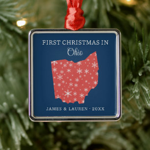 Couple First Christmas In Ohio USA State Metal Ornament