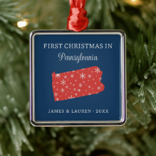 Couple First Christmas In Pennsylvania USA State Metal Ornament