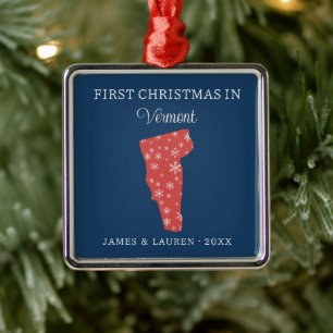 Couple First Christmas In Vermont USA State Metal Ornament